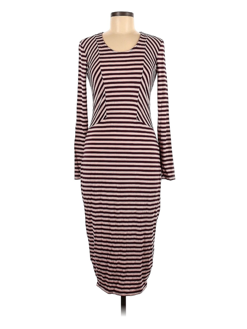 Striped Long-Sleeve Bodycon Dress in Pink and Black